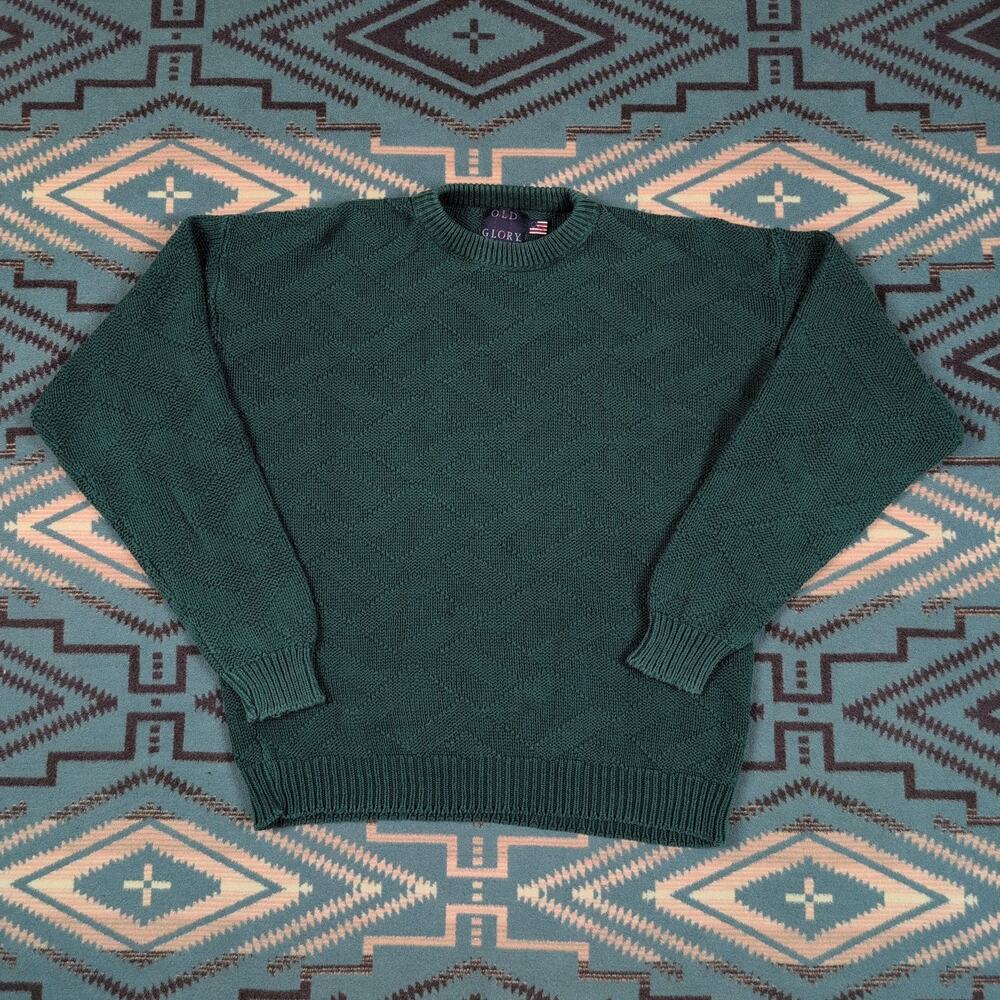Vintage Old Glory Pullover Knit Sweater Mens XL Green Oversized Textured Grandpa